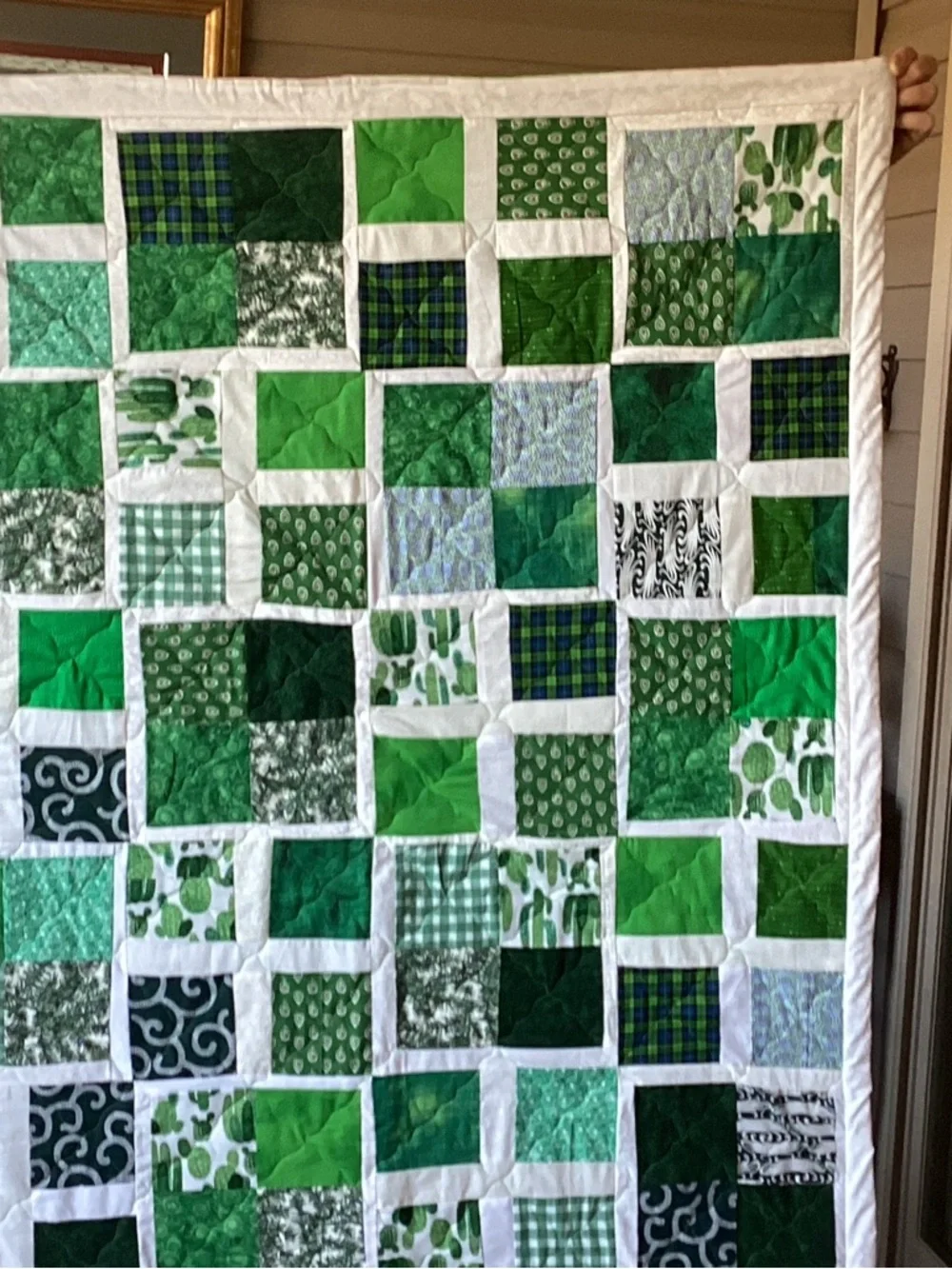 NWT Hand Crafted Green and White Bright Quilt